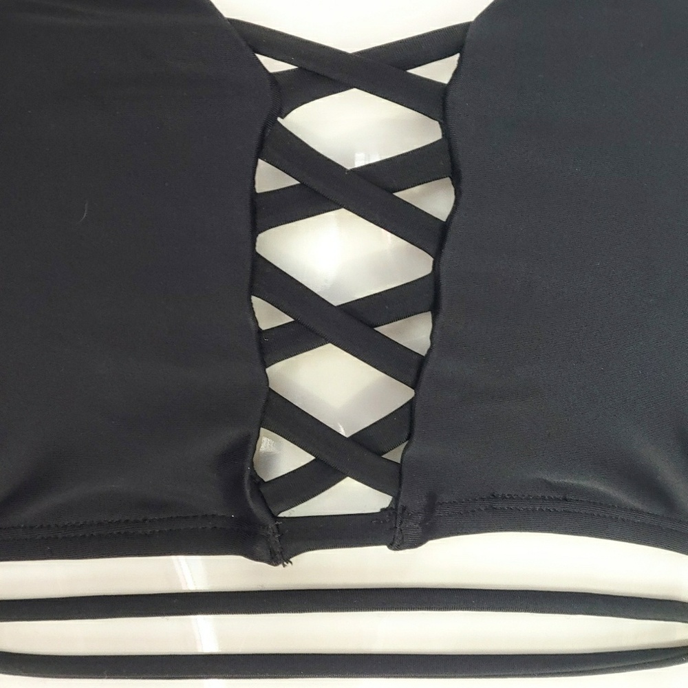 Black Corset Lace-Up Wrap Around Bikini Top - Picture 2 of 8